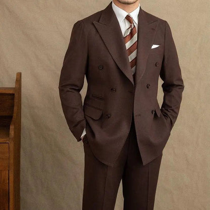 Men's Double Breasted Suit Set - Peak Lapel Jacket and Trousers for Formal Wear