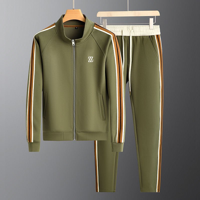 Men's Zip-Up Jacket and Side-Striped Jogger Tracksuit Set for Activewear
