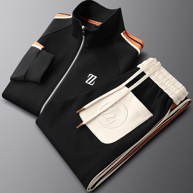 Men's Zip-Up Jacket and Side-Striped Jogger Tracksuit Set for Activewear