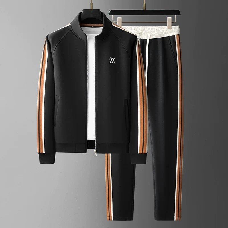 Men's Zip-Up Jacket and Side-Striped Jogger Tracksuit Set for Activewear