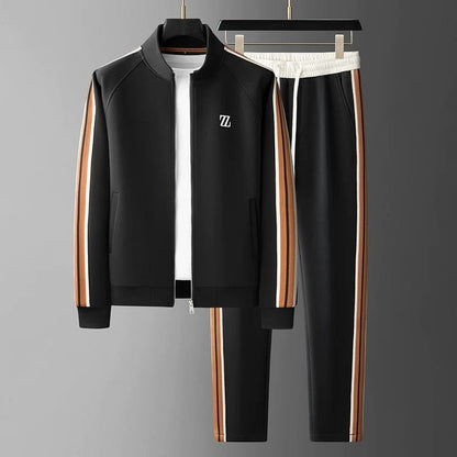 Men's Zip-Up Jacket and Side-Striped Jogger Tracksuit Set for Activewear