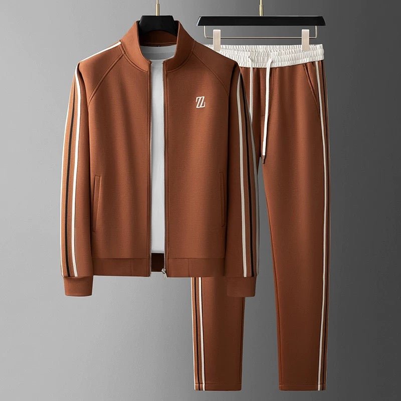 Men's Zip-Up Jacket and Side-Striped Jogger Tracksuit Set for Activewear